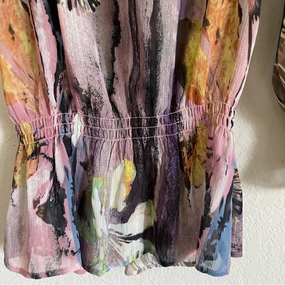 Mushka by Sienna Rose sheer stud blouse size Small fall sheer cinch waist LS - Picture 2 of 7